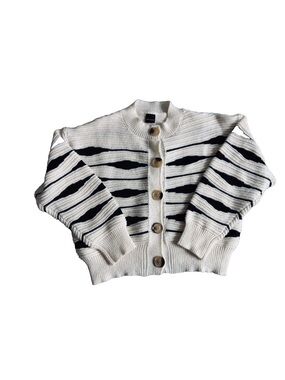 SAACHI Zebra Stripe Button Front Cardigan Sweater Cream Black Size Medium